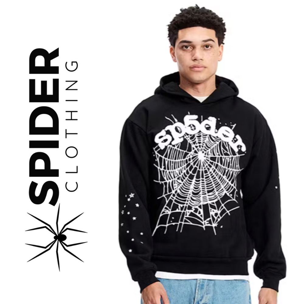 Preloved Sp5der OG Web Black Hoodie Sweatshirt Sz L.